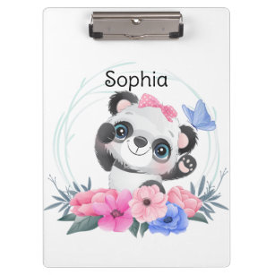 Cute Baby Panda Flower Wreath Custom Name        Clipboard