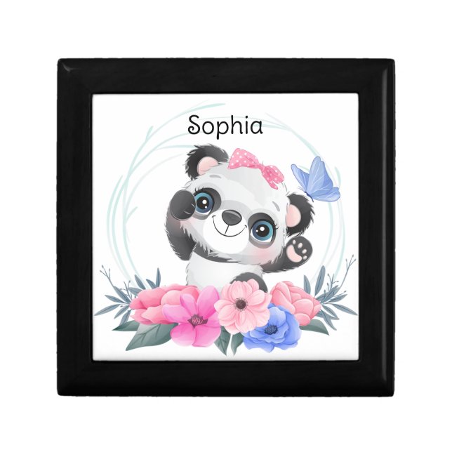 Cute Baby Panda Flower Wreath Custom Name       Gift Box (Front)