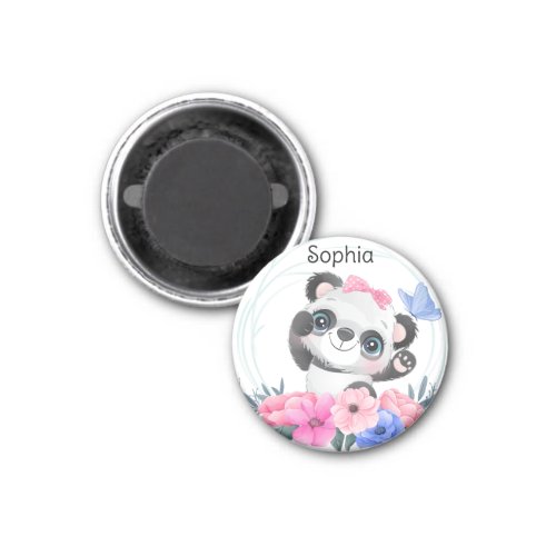 Cute Baby Panda Flower Wreath Custom Name    Magnet