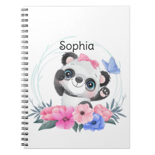 Cute Baby Panda Flower Wreath Custom Name         Notebook