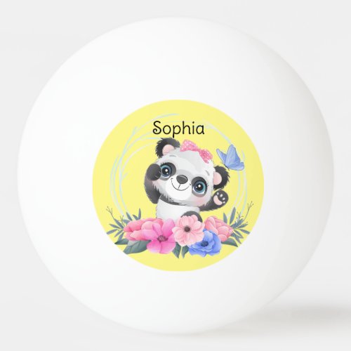 Cute Baby Panda Flower Wreath Custom Name         Ping Pong Ball