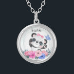 Cute Baby Panda Flower Wreath Custom Name      Silver Plated Necklace<br><div class="desc">Adorably Cute Baby Panda with ribbon and flower wreath. Great gift for panda fan, panda lovers or anyone who is crazy about pandas! A funny and cute panda gift for every occasion. Easy customization of your princess name and font using the "Personalization button". You can also "Transfer design to a...</div>