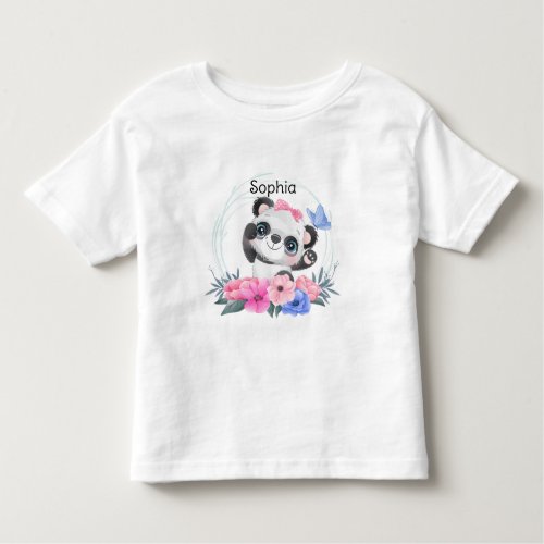 Cute Baby Panda Flower Wreath Custom Name          Toddler T_shirt