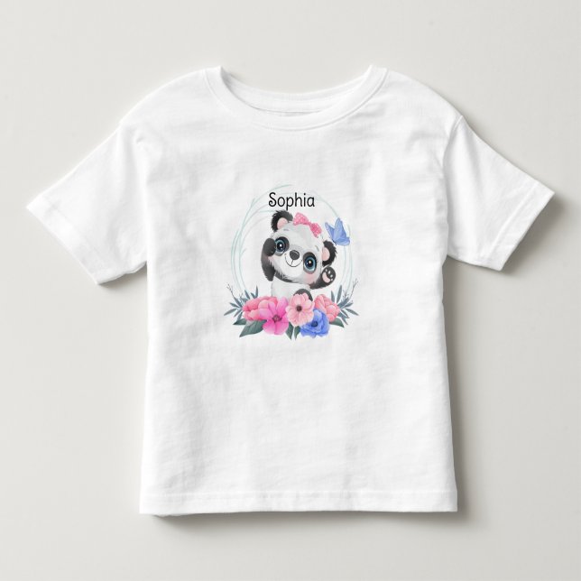 Cute Baby Panda Flower Wreath Custom Name          Toddler T-shirt (Front)