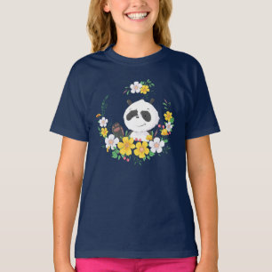 Cute baby panda flowers wreath T-Shirt