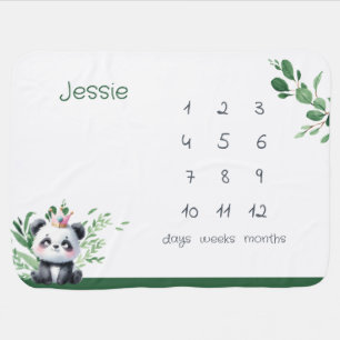 Cute Baby Panda Gender Neutral Milestone Greenery Blanket