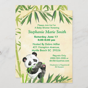 Cute Baby Panda Green Bamboo Baby Shower Invitation