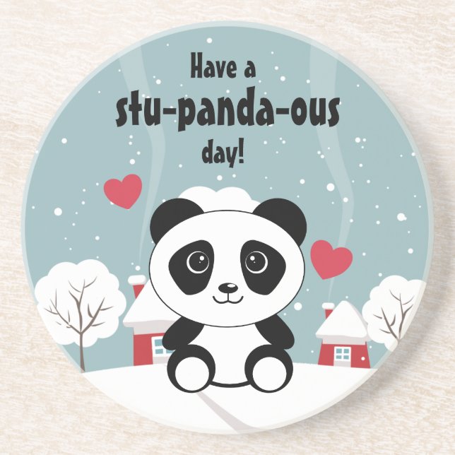 Cute Baby Panda In Winter Snow Gray Coaster (Front)