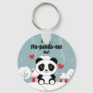 Cute Baby Panda In Winter Snow Gray Keychain