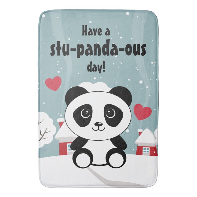 Cute Baby Panda In Winter Snow Grey Bath Mat (Front Vertical)
