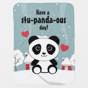Cute Baby Panda In Winter Snow Grey Blanket