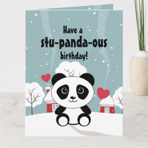 Cute Baby Panda In Winter Snow Grey Card