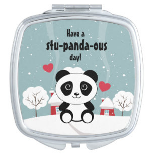 Cute Baby Panda In Winter Snow Grey Compact Mirror