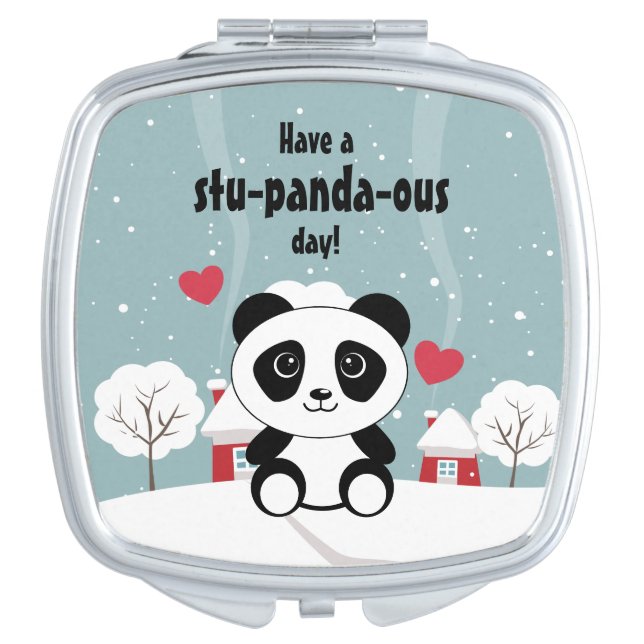 Cute Baby Panda In Winter Snow Grey Compact Mirror (Front)