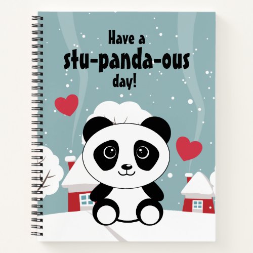 Cute Baby Panda In Winter Snow Grey Notebook