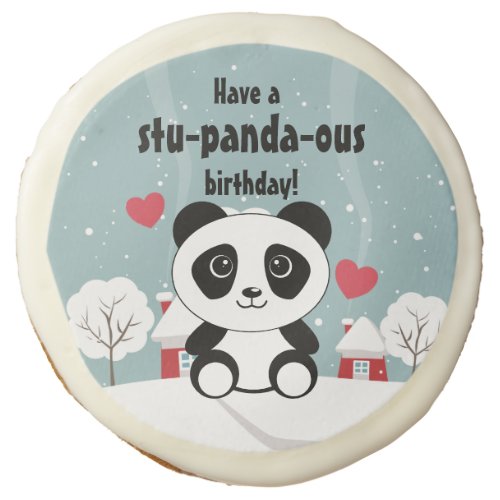 Cute Baby Panda In Winter Snow Grey Sugar Cookie