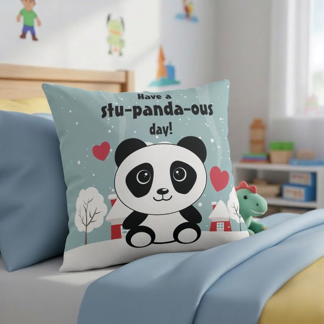 Cute Baby Panda In Winter Snow Grey Throw Pillow (Creator Uploaded)