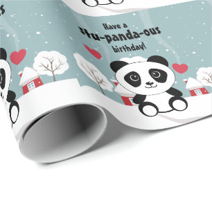Cute Baby Panda In Winter Snow Grey Wrapping Paper