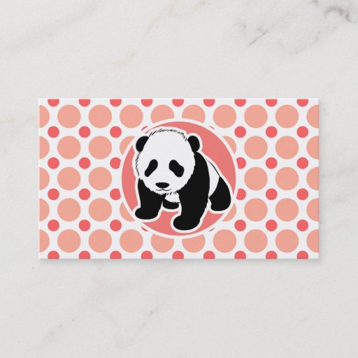 Customizable Cute Baby Panda; Pink &amp; Coral Polka Dots Business Card Template