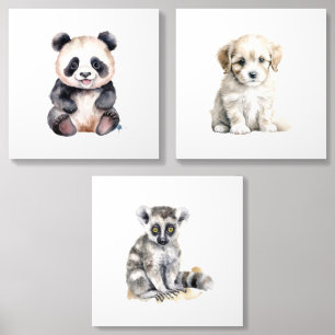 Cute baby panda, puppy and lemur acrylic photo tile