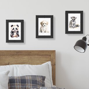 Cute baby panda, puppy and lemur wall art sets