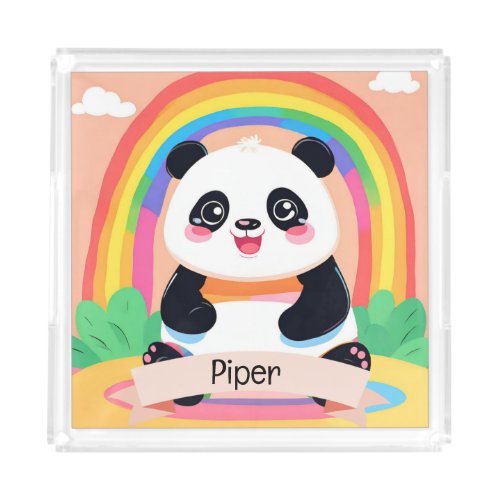 Cute Baby Panda Rainbow Acrylic Tray