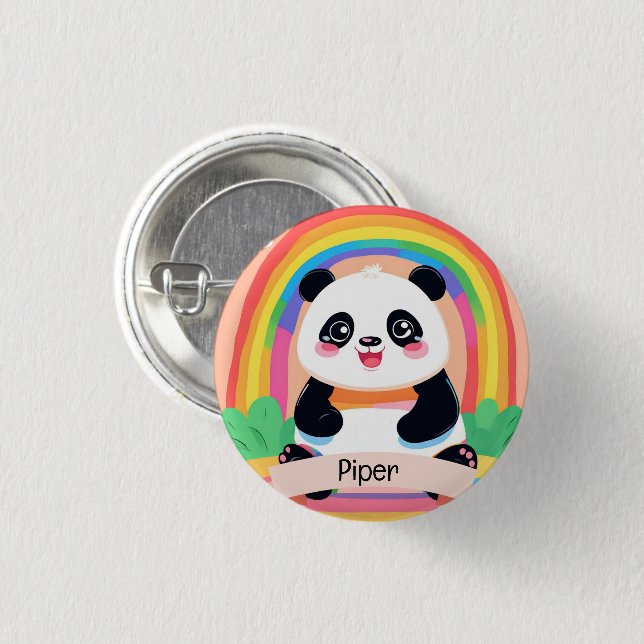 Cute Baby Panda Rainbow Button (Front & Back)
