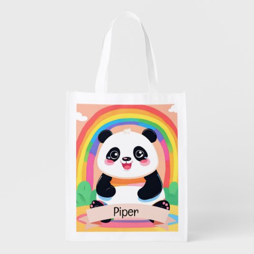 Cute Baby Panda Rainbow Grocery Bag