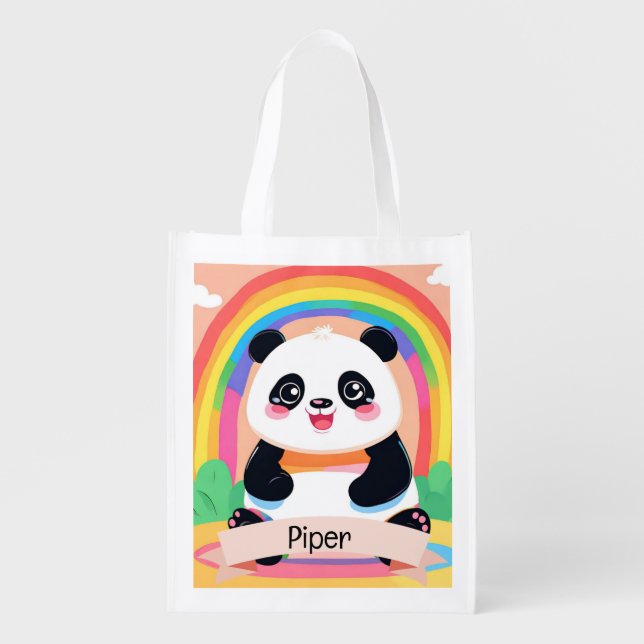 Cute Baby Panda Rainbow Grocery Bag (Front)