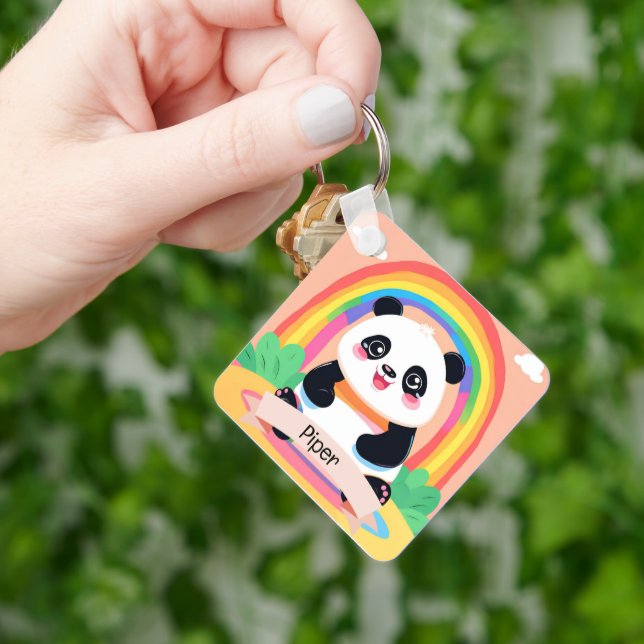 Cute Baby Panda Rainbow Keychain (Hand)