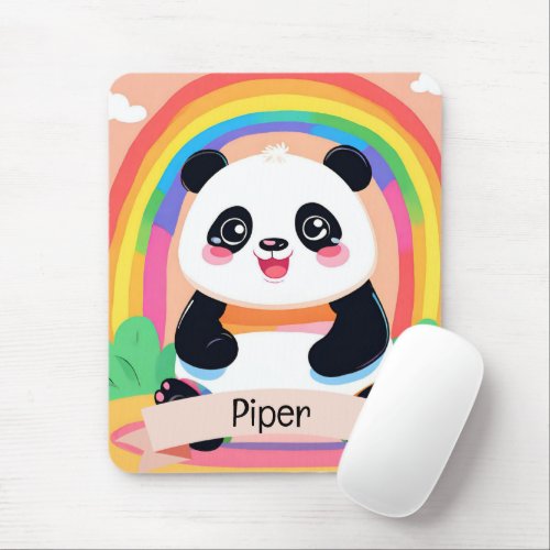 Cute Baby Panda Rainbow Mouse Pad