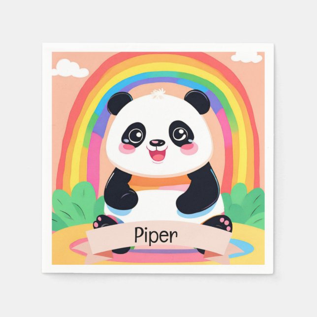 Cute Baby Panda Rainbow Napkins (Front)