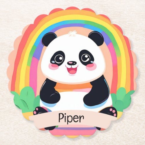 Cute Baby Panda Rainbow Paper Coaster