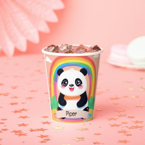 Cute Baby Panda Rainbow Paper Cups