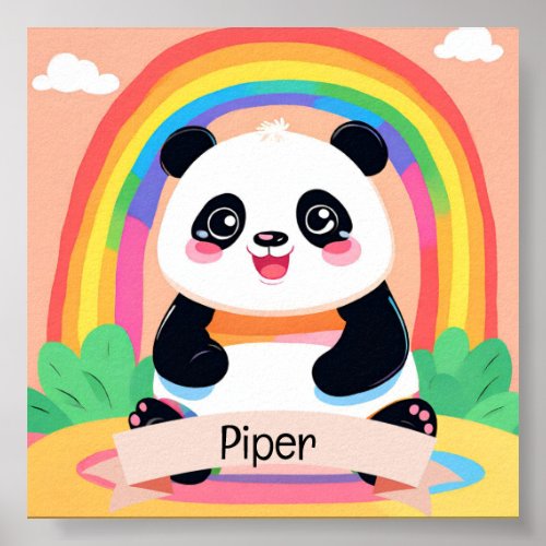 Cute Baby Panda Rainbow Poster