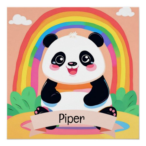 Cute Baby Panda Rainbow Poster