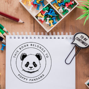Cute Baby Panda This Book Belongs To Kid's Name Rubber Stamp