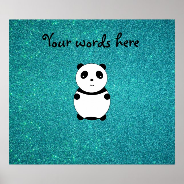 Cute baby panda turquoise glitter poster (Front)