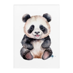 Cute baby panda watercolor acrylic print
