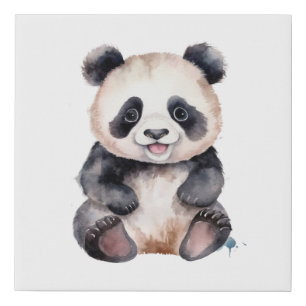 Cute baby panda watercolor faux canvas print
