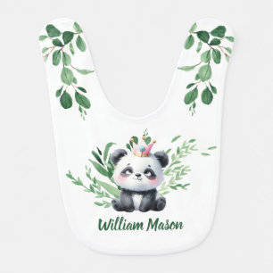 Cute Baby Panda Watercolor Greenery Bib