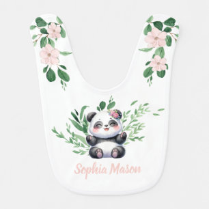 Cute Baby Panda Watercolor Greenery Bib