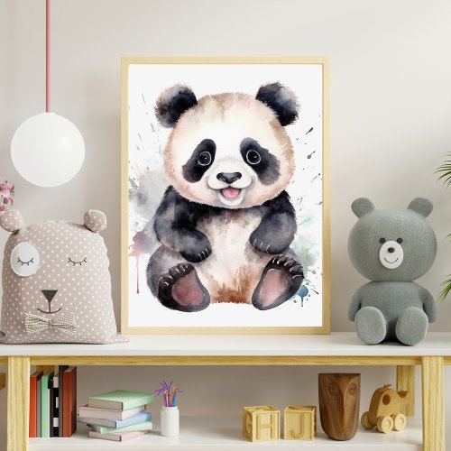 Cute baby panda watercolor poster