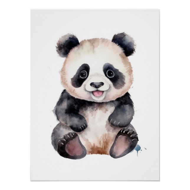 Cute baby panda watercolor poster (Front)
