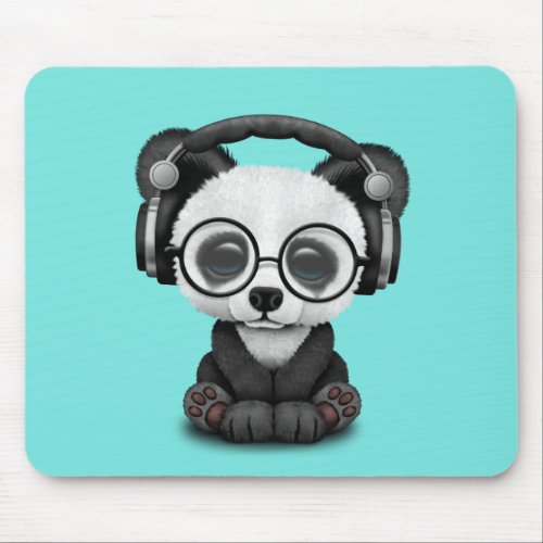 Cute Baby Panda Wearing Headphones Mouse Pad