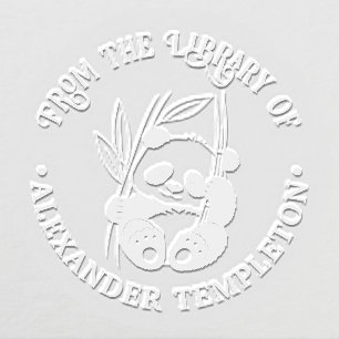 Cute Baby Panda with Bamboo Library Book Name Embosser