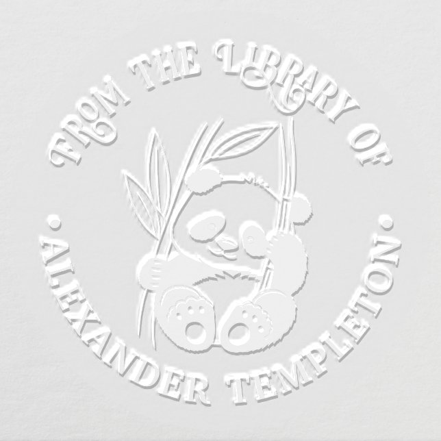 Cute Baby Panda with Bamboo Library Book Name Embosser (Design)