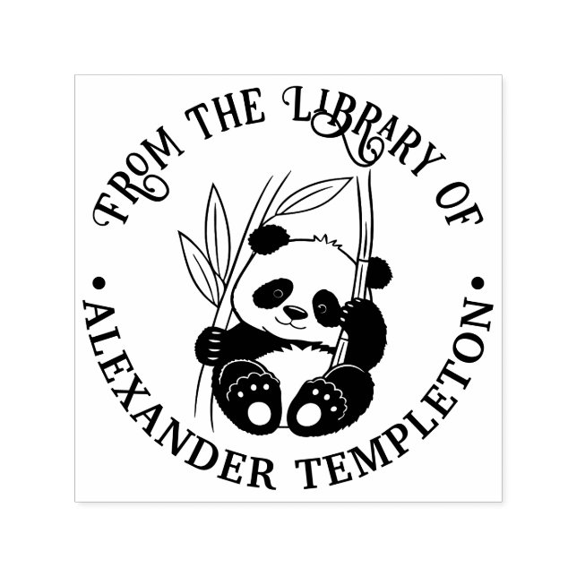 Cute Baby Panda with Bamboo Library Book Name Self-inking Stamp (Design)