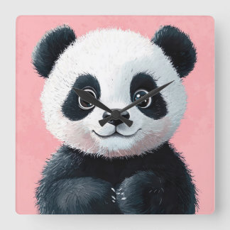Cute Baby Panda with Big Eyes – Kids Square Wall Clock