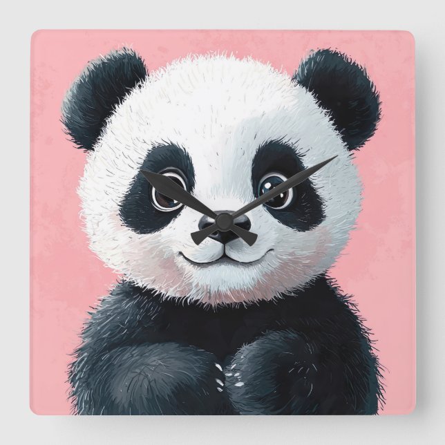 Cute Baby Panda with Big Eyes – Kids  Square Wall Clock (Front)